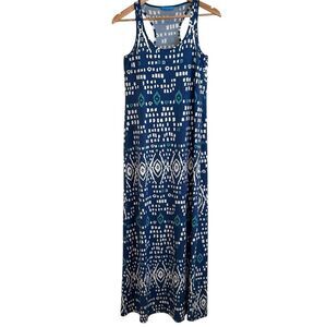 Tori Richard Honolulu Tank Maxi Dress Blue White Scoop Neck Sleeveless Size S